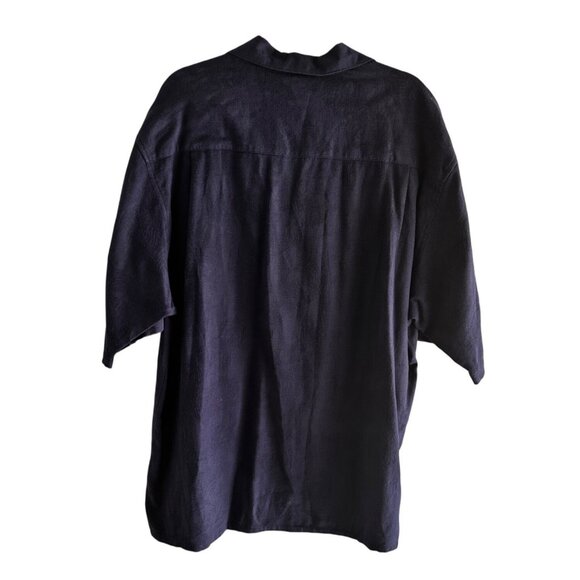 OP Size Xl  Navy Blue Short-Sleeve Button-Up Floral Solid Rayon Cotton Shirt - Picture 7 of 8